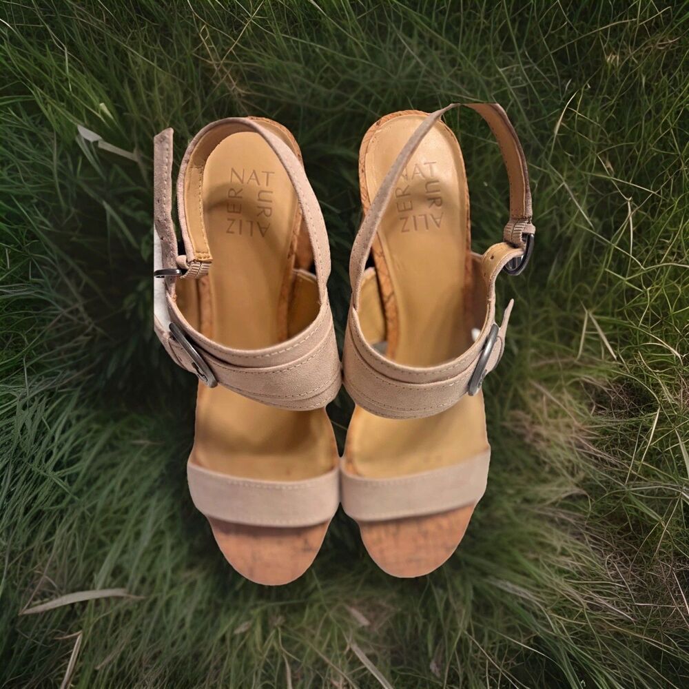 Naturalizer Kaylee Dress Sandal 8 Medium Beige Cork Block Heel Slingback Shoes